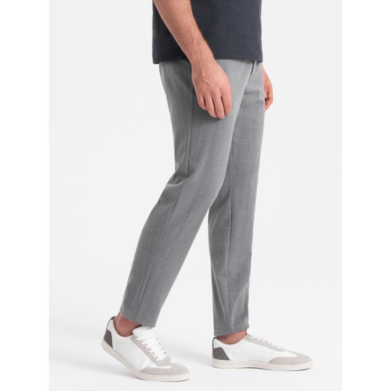 Pánské kalhoty klasického střihu kostkované V3 OM-PACP-0187 šedé 
