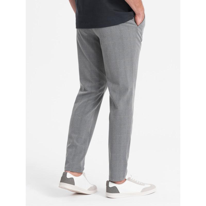 Pánské kalhoty klasického střihu kostkované V3 OM-PACP-0187 šedé 