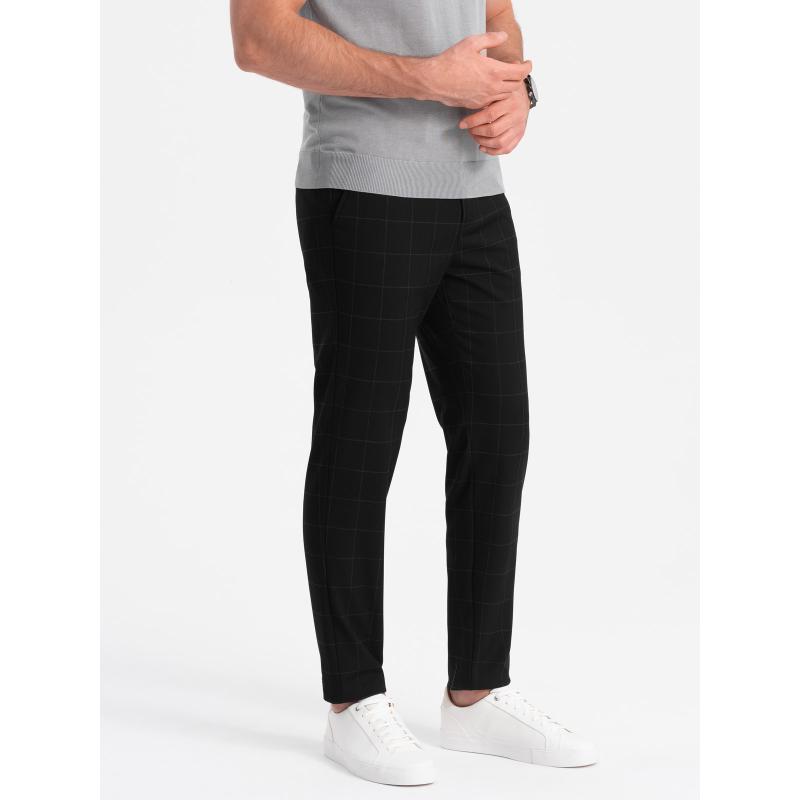 Pánské kalhoty klasického střihu kostkované V5 OM-PACP-0187 černé 