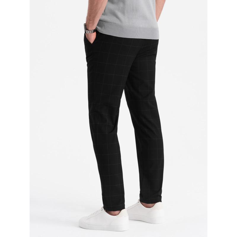 Pánské kalhoty klasického střihu kostkované V5 OM-PACP-0187 černé 