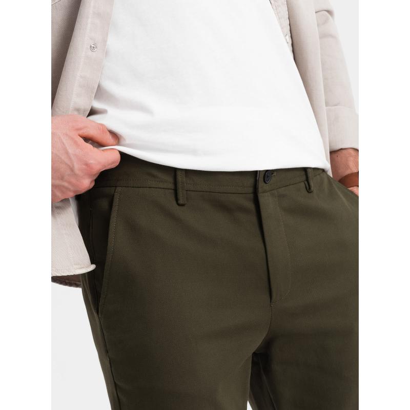 Pánské chino kalhoty klasického střihu V4 OM-PACP-0190 tmavě olivové 