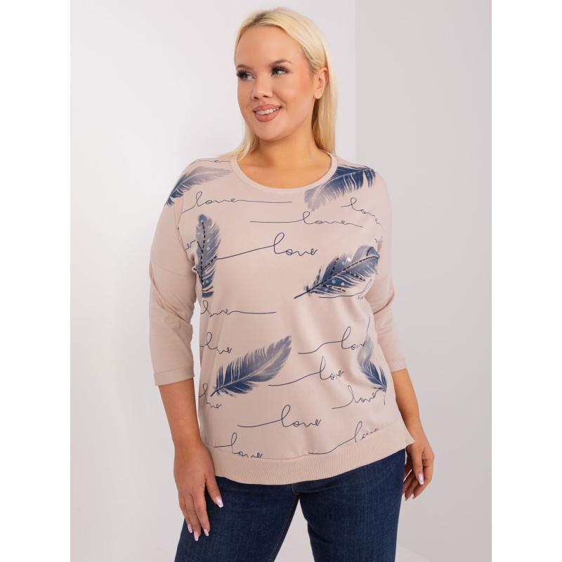 Dámská halenka plus size s 3/4 rukávy s nápisem JIMY béžová  
