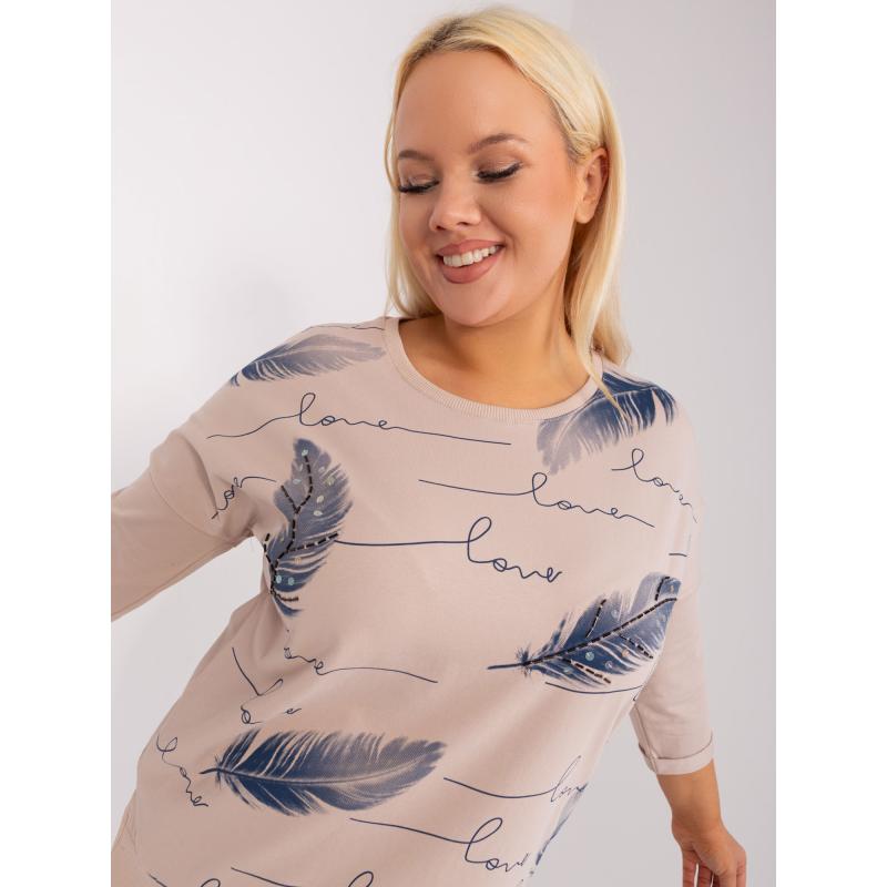 Dámská halenka plus size s 3/4 rukávy s nápisem JIMY béžová  