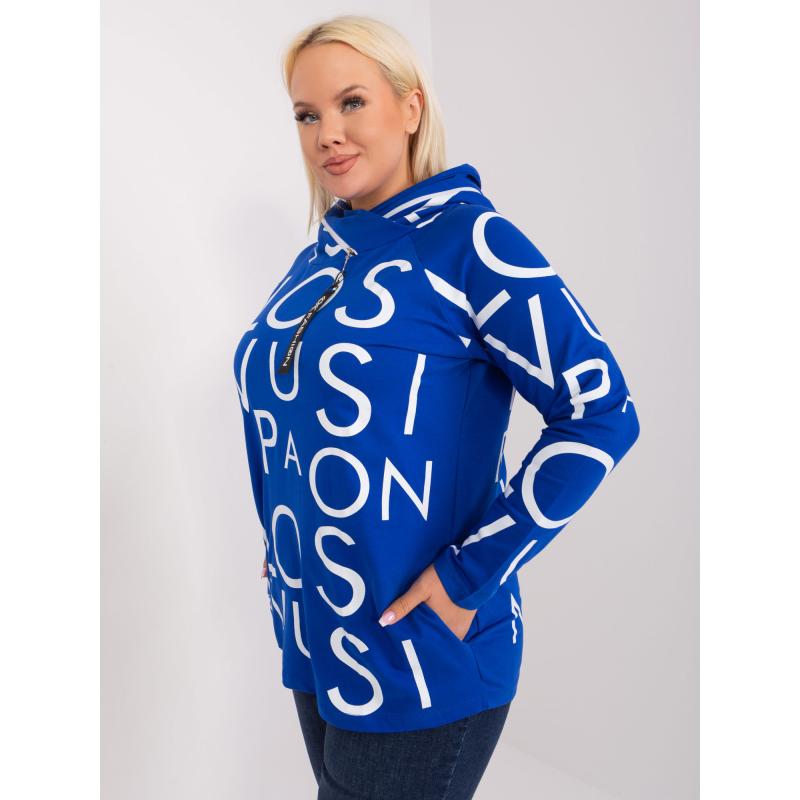 Női kapucnis blúz zsebekkel, plus size HIKA kobaltkék