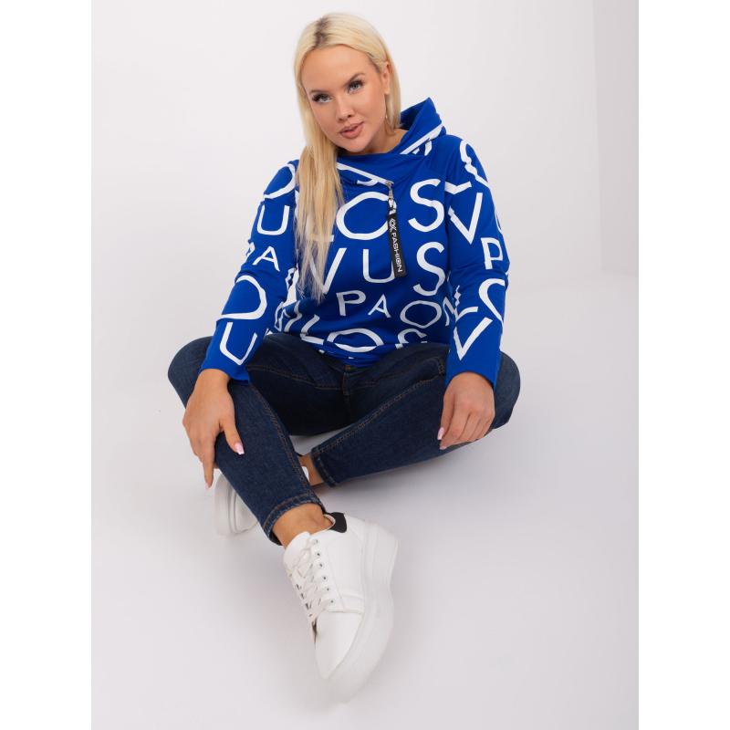 Női kapucnis blúz zsebekkel, plus size HIKA kobaltkék