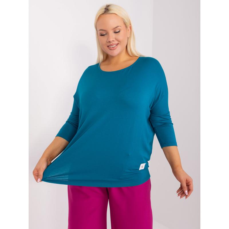 Női 3/4-es ujjú pamut blúz plus size MAKA navy