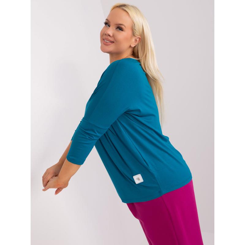 Női 3/4-es ujjú pamut blúz plus size MAKA navy