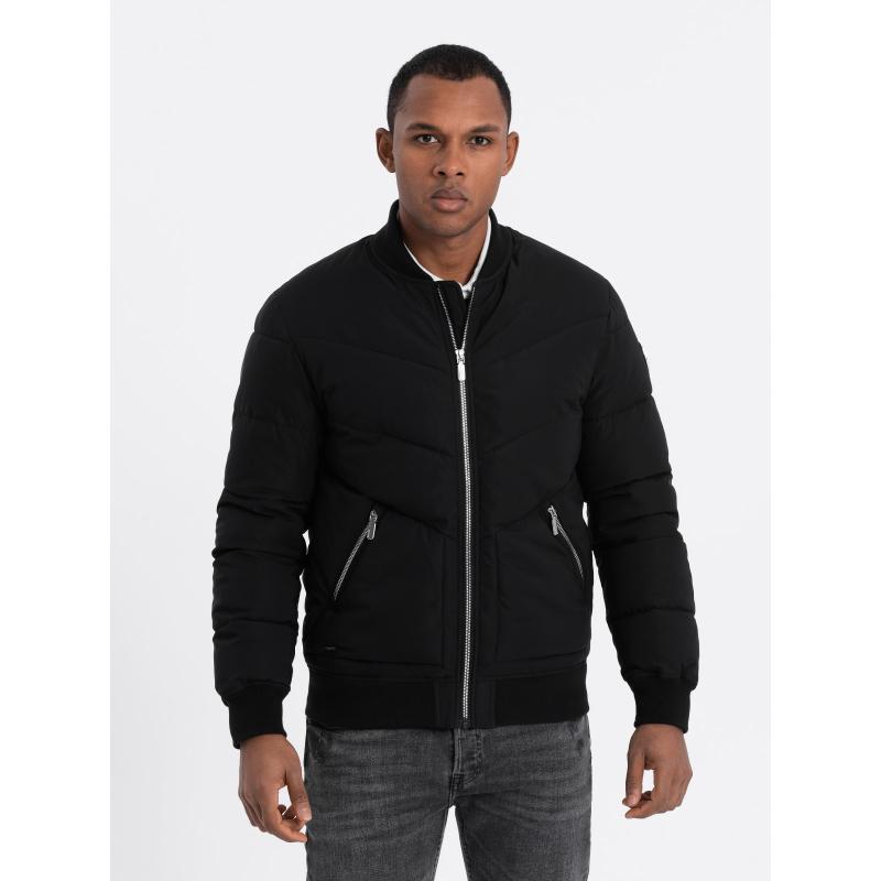 Férfi steppelt bomberdzseki fém cipzárral V1 OM-JALP-0143 fekete