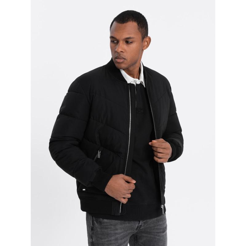 Férfi steppelt bomberdzseki fém cipzárral V1 OM-JALP-0143 fekete