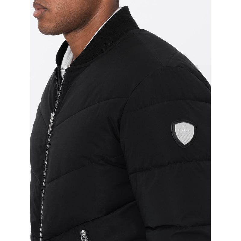 Férfi steppelt bomberdzseki fém cipzárral V1 OM-JALP-0143 fekete