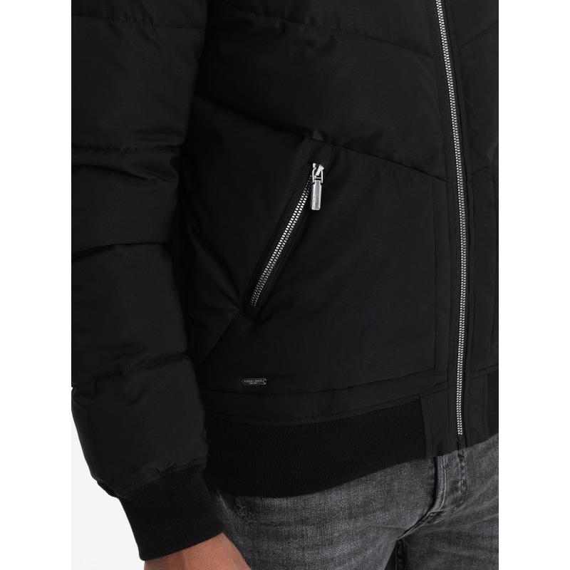 Férfi steppelt bomberdzseki fém cipzárral V1 OM-JALP-0143 fekete