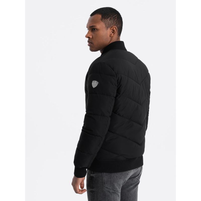 Férfi steppelt bomberdzseki fém cipzárral V1 OM-JALP-0143 fekete