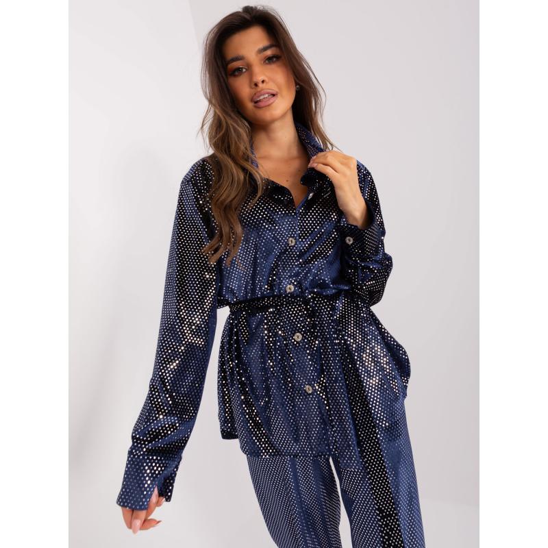 Dámský komplet s flitry ELLA námořnicky modrý