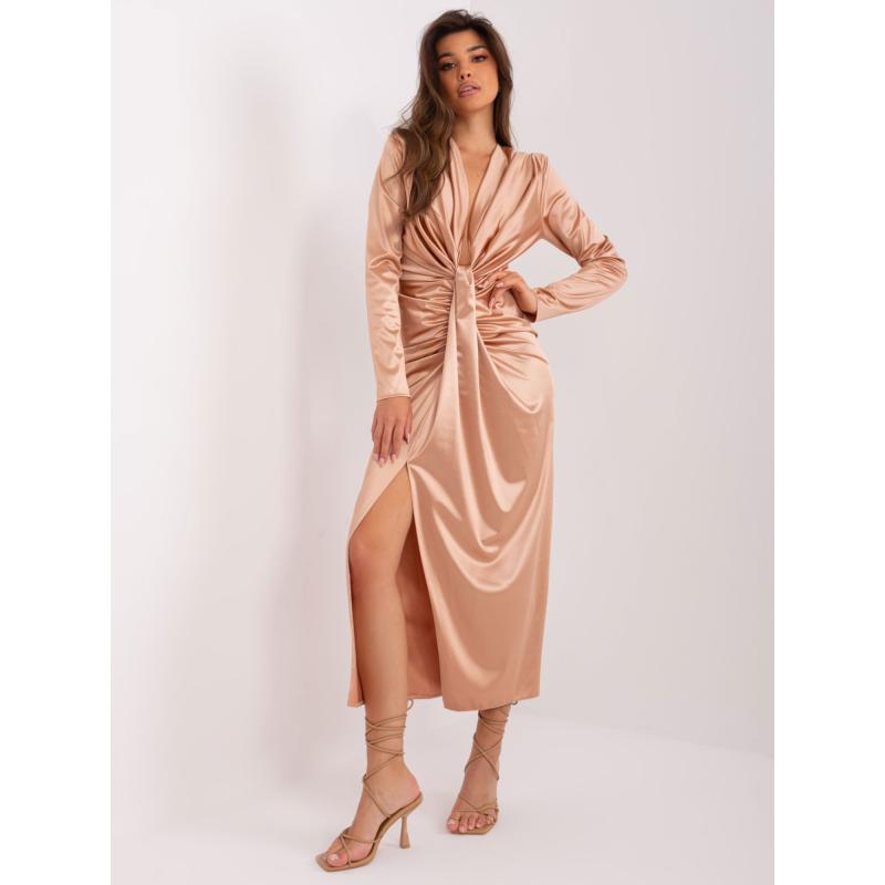 Dámské šaty midi s rozparkem SOCA světle růžové