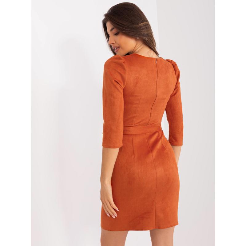 Női ruha hasítékkal FITTED sötét narancssárga színben