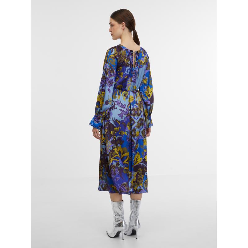 Modré dámské vzorované saténové midišaty