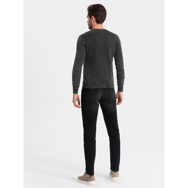 Férfi mosott, V-nyakú pulóver V1 OM-SWOS-0108 fekete