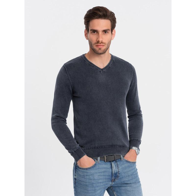 Praný pánský svetr s výstřihem do V V2 OM-SWOS-0108 tmavě modrý 