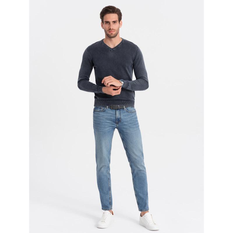 Praný pánský svetr s výstřihem do V V2 OM-SWOS-0108 tmavě modrý 