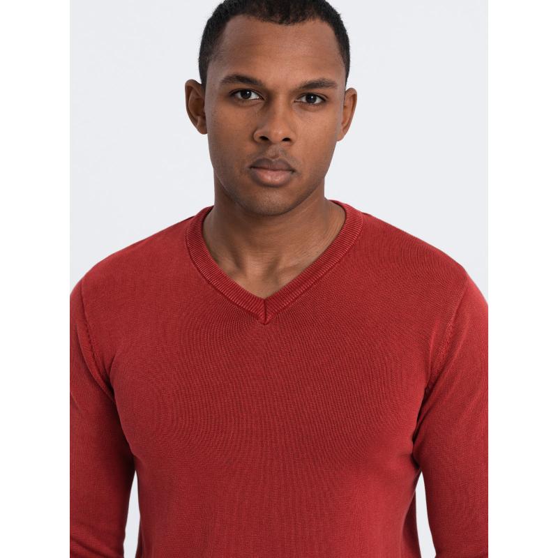 Férfi mosott V-nyakú pulóver OM-SWOS-0108 piros