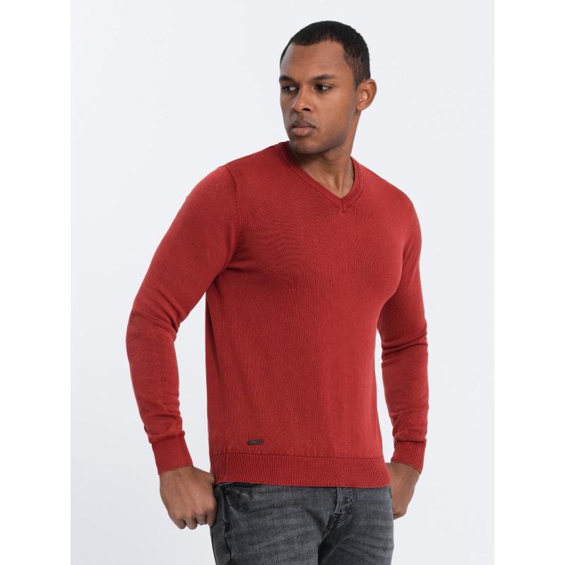 Férfi mosott V-nyakú pulóver OM-SWOS-0108 piros