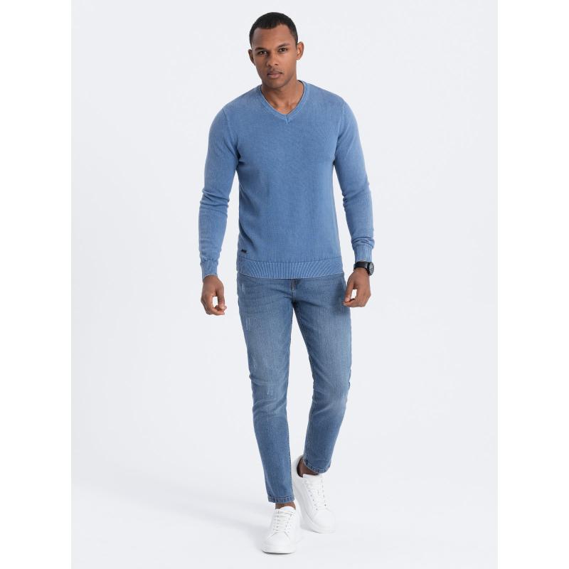 Pánský praný svetr s výstřihem do V V4 OM-SWOS-0108 modrý 