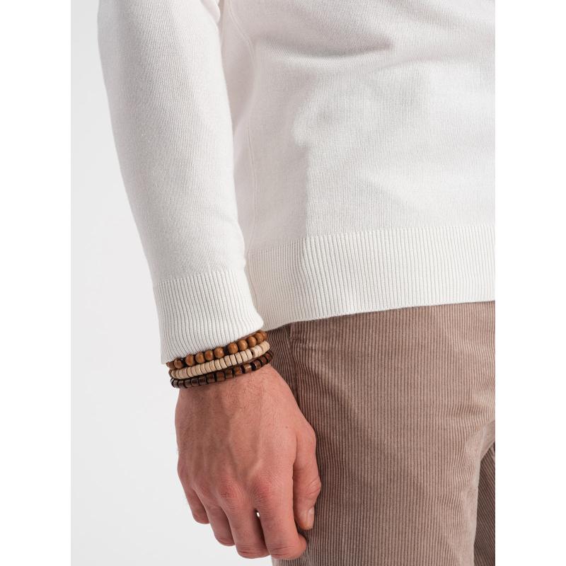 Pánský pletený vypasovaný rolák s viskózou V3 OM-SWTN-0101 ecru 