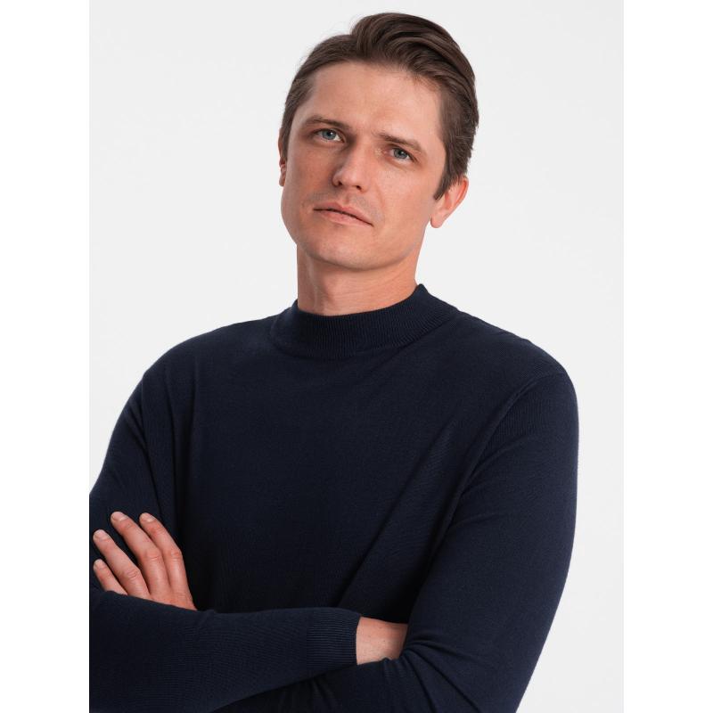 Pánský pletený polopřiléhavý rolák s viskózou V2 OM-SWTN-0100 tmavě modrý 