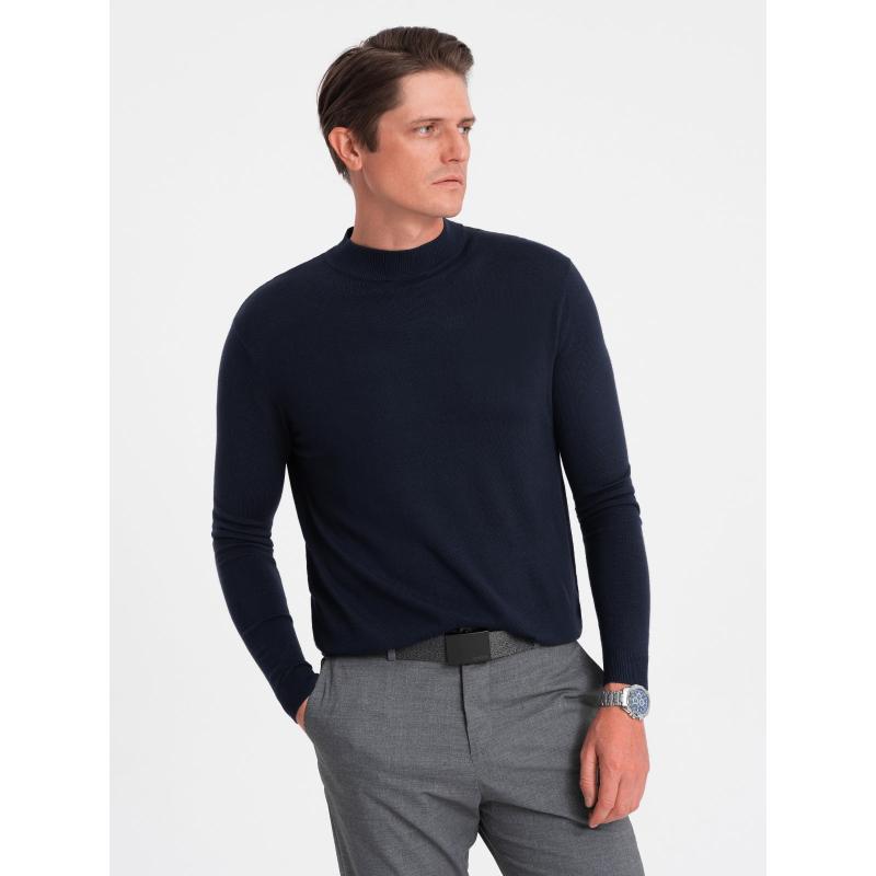 Pánský pletený polopřiléhavý rolák s viskózou V2 OM-SWTN-0100 tmavě modrý 