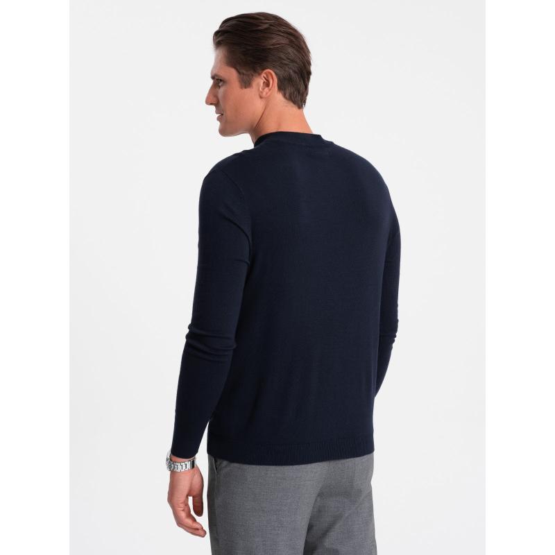 Pánský pletený polopřiléhavý rolák s viskózou V2 OM-SWTN-0100 tmavě modrý 