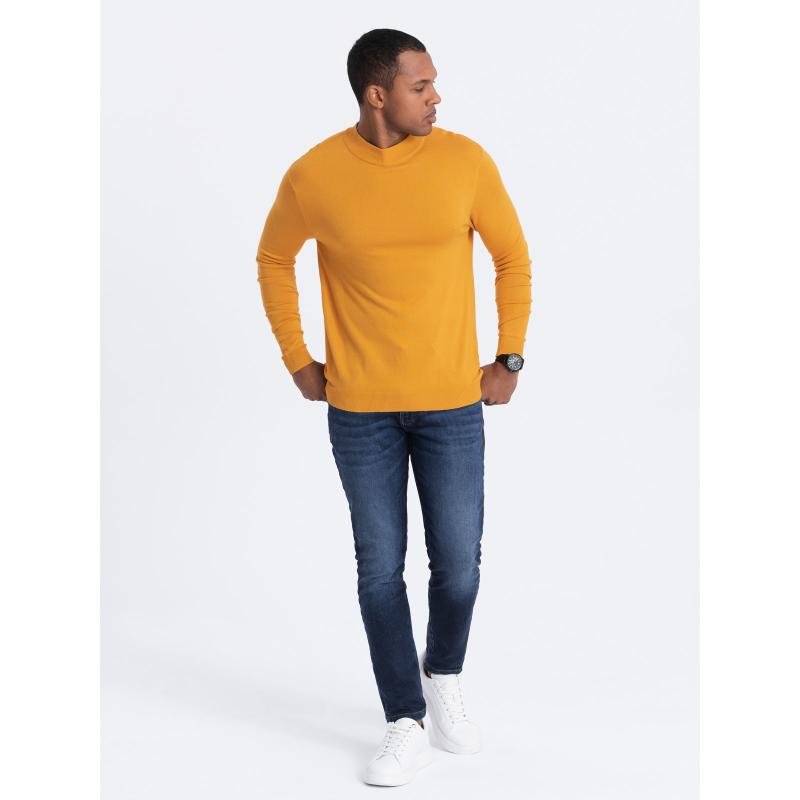 Pánský pletený polopřiléhavý rolák s viskózou V5 OM-SWTN-0100 hořčicové 