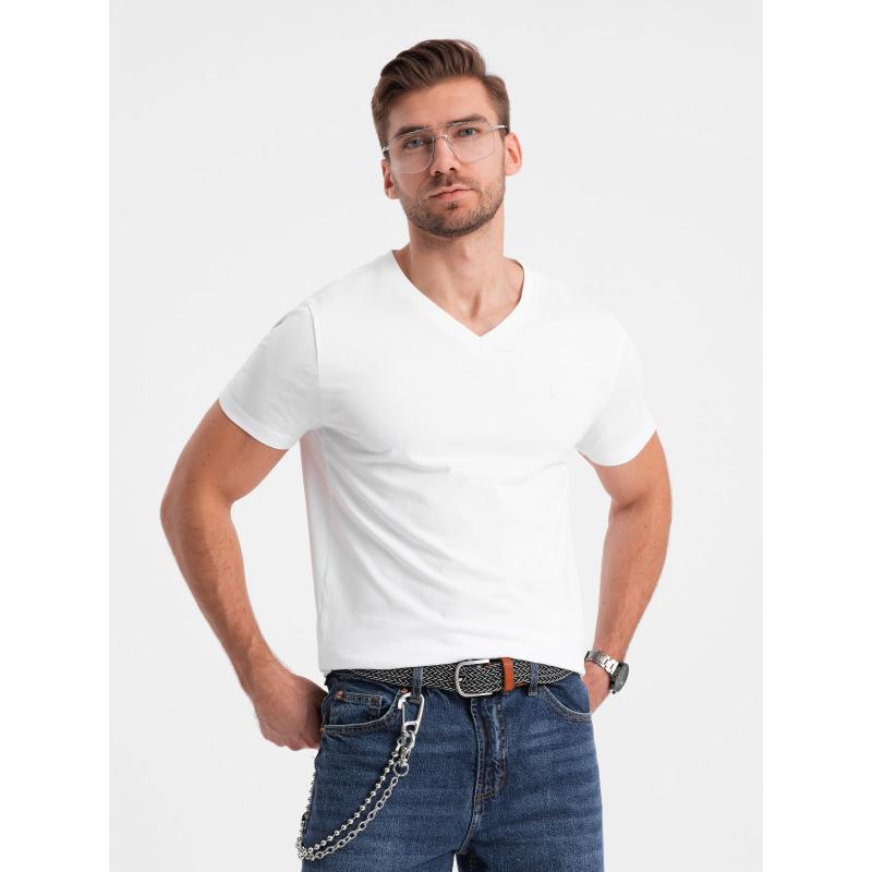 Pánské tričko do V s elastanem V1 OM-TSCT-0106 bílé 