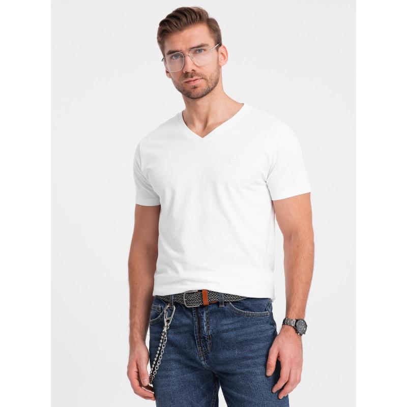Pánské tričko do V s elastanem V1 OM-TSCT-0106 bílé 