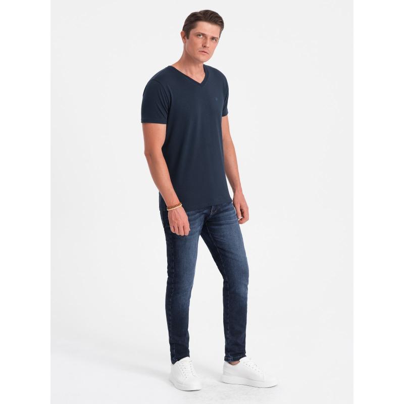 Pánské tričko V-NECK s elastanem V2 OM-TSCT-0106 tmavě modré 