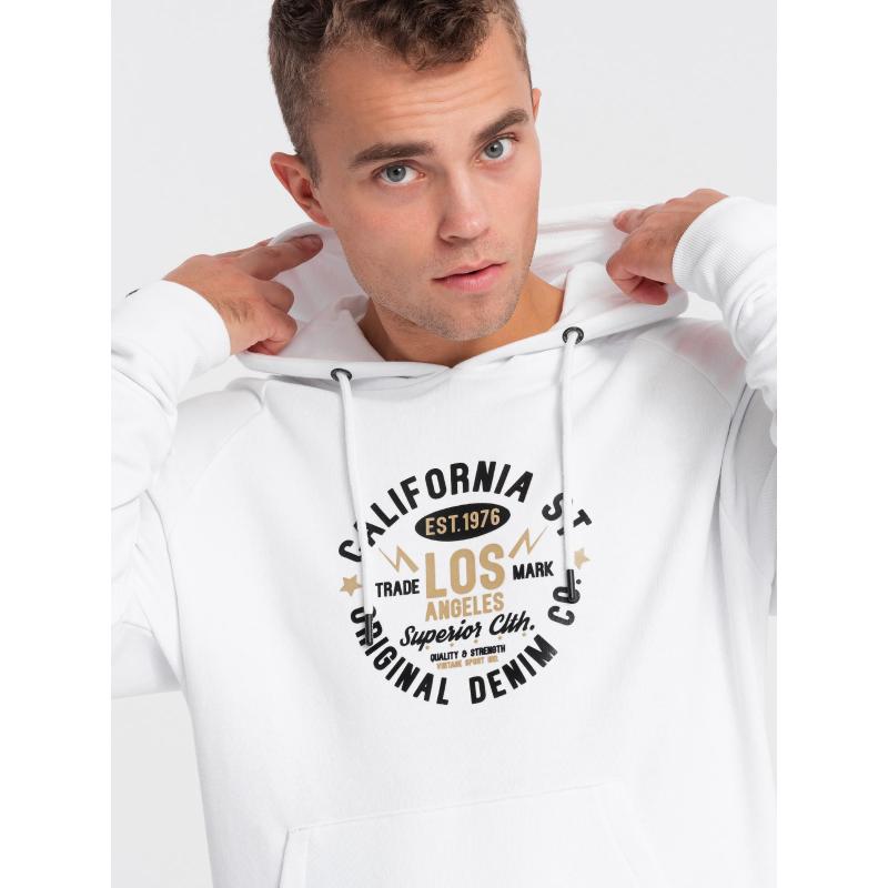 Férfi kapucnis pulóver kengurumintával V1 OM-SSPS-0151 fehér