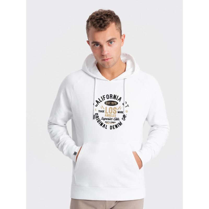 Férfi kapucnis pulóver kengurumintával V1 OM-SSPS-0151 fehér