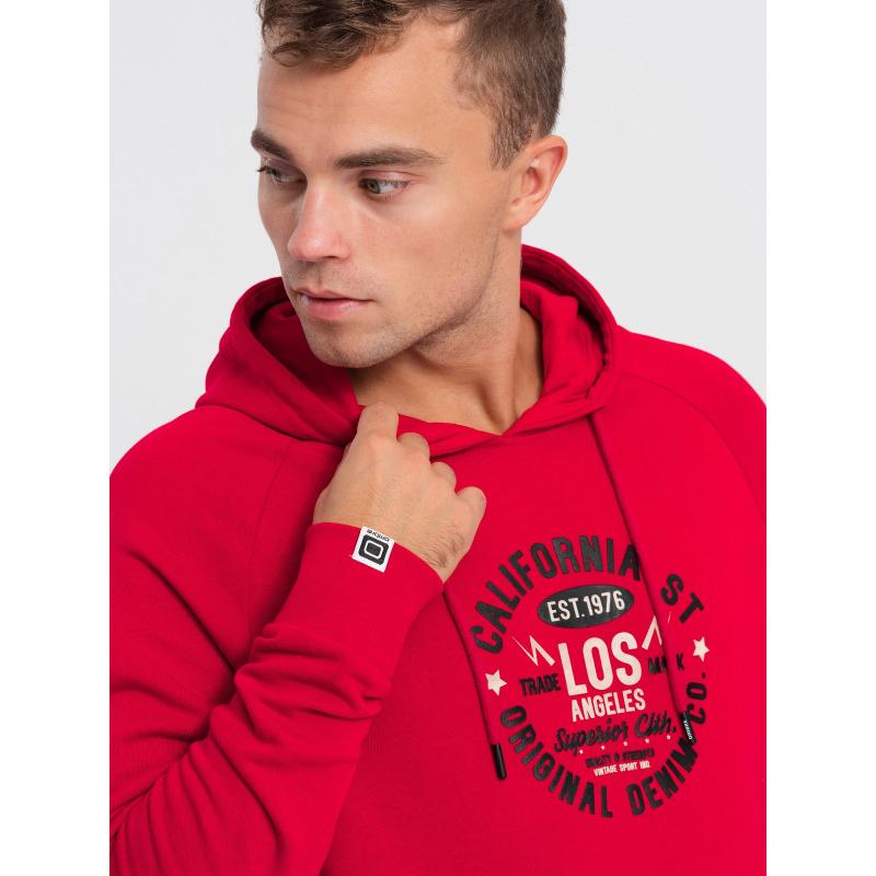 Pánská mikina klokanka s potiskem V2 OM-SSPS-0151 červená 