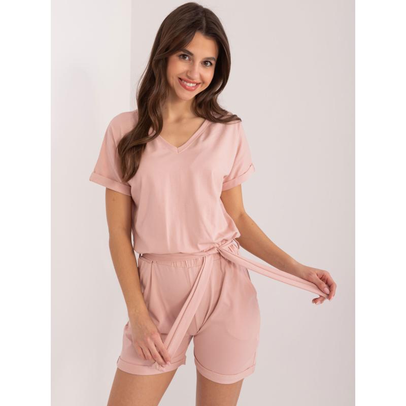 Női kezeslábas rugalmas derékkal PASS világos rózsaszínű