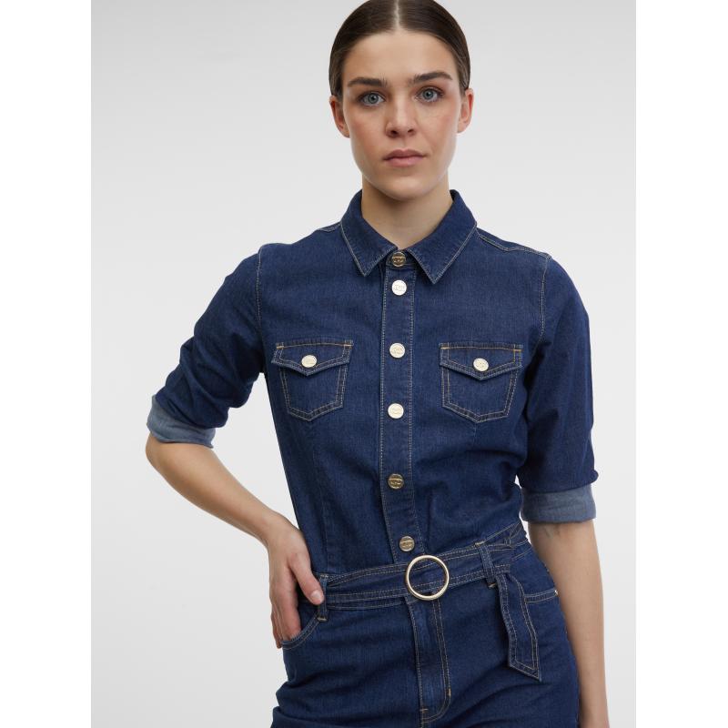 Sötétkék női farmer overall