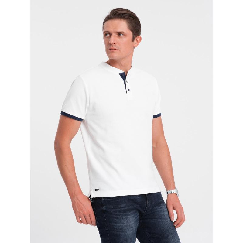 Pánská polokošile bez límečku V1 OM-TSCT-0156 bílá 