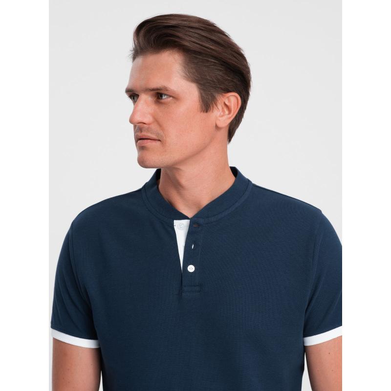 Férfi gallér nélküli pólóingV4 OM-TSCT-0156 sötétkék