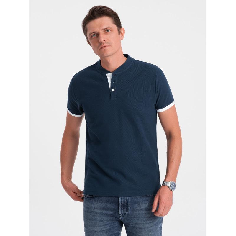 Férfi gallér nélküli pólóingV4 OM-TSCT-0156 sötétkék