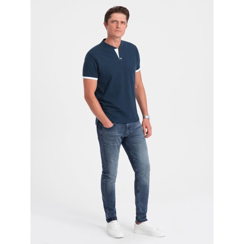 Férfi gallér nélküli pólóingV4 OM-TSCT-0156 sötétkék