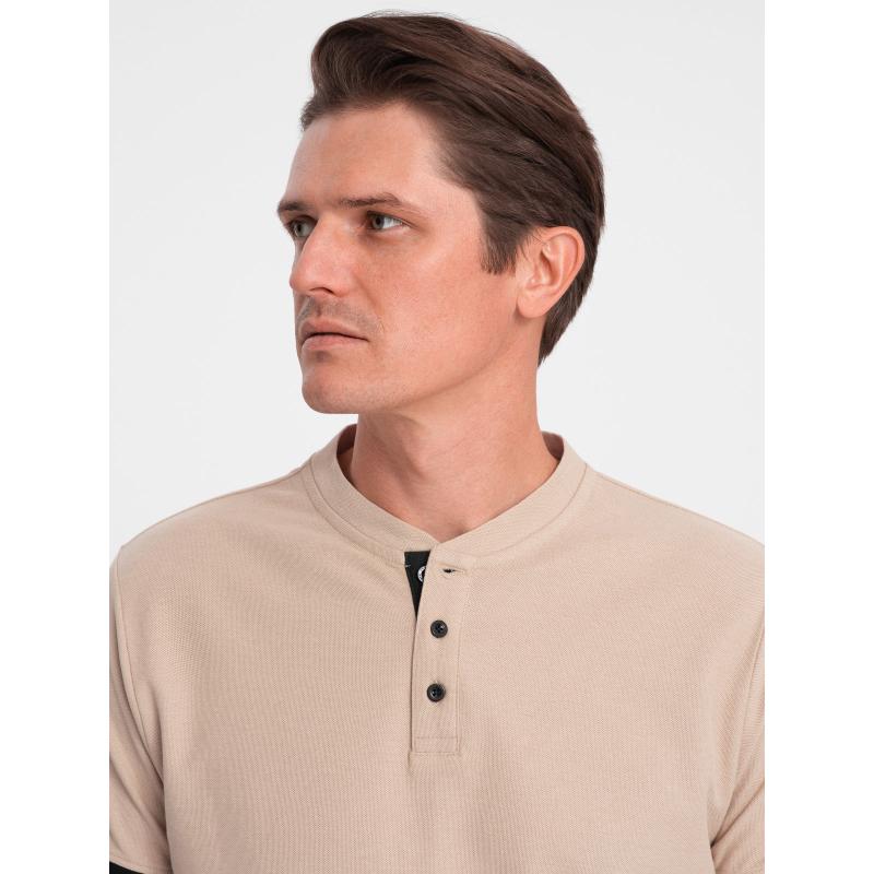 Pánská polokošile bez límečku V5 OM-TSCT-0156 béžová