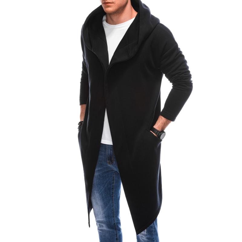 Férfi aszimmetrikus kapucnis pulóver kapucni nélkül OM-SSZP-011 V1 fekete