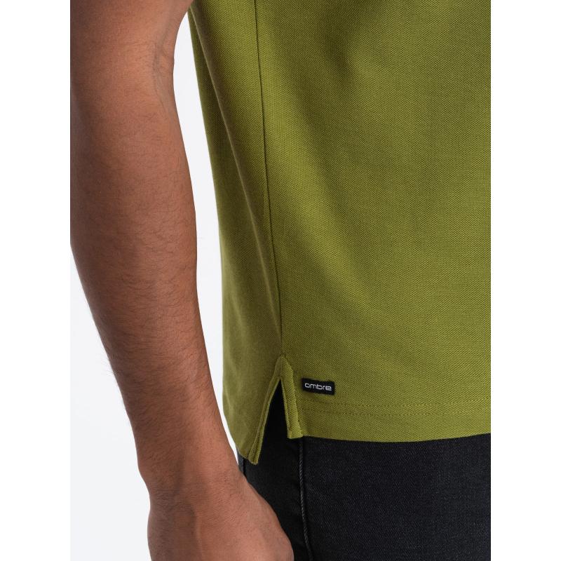 Pánská polokošile bez límečkuV6 OM-TSCT-0156 olivová 