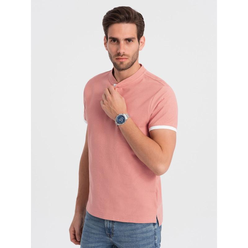 Pánská polokošile bez límečku V7 OM-TSCT-0156 růžová 