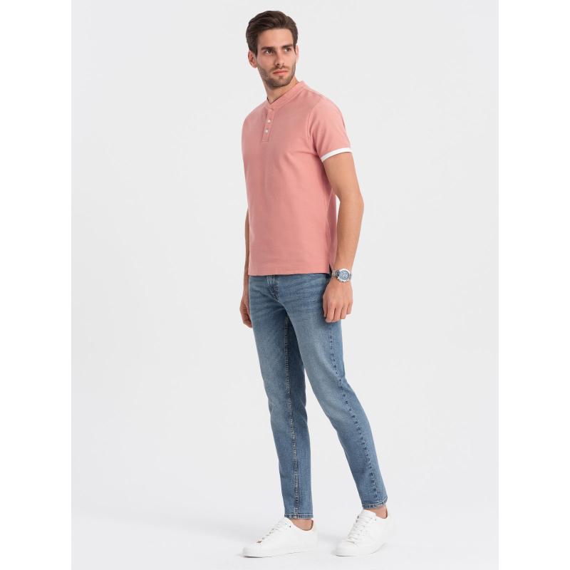 Pánská polokošile bez límečku V7 OM-TSCT-0156 růžová 