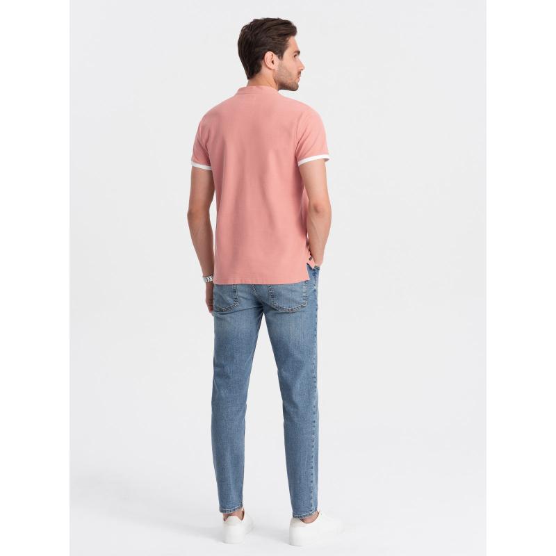 Pánská polokošile bez límečku V7 OM-TSCT-0156 růžová 