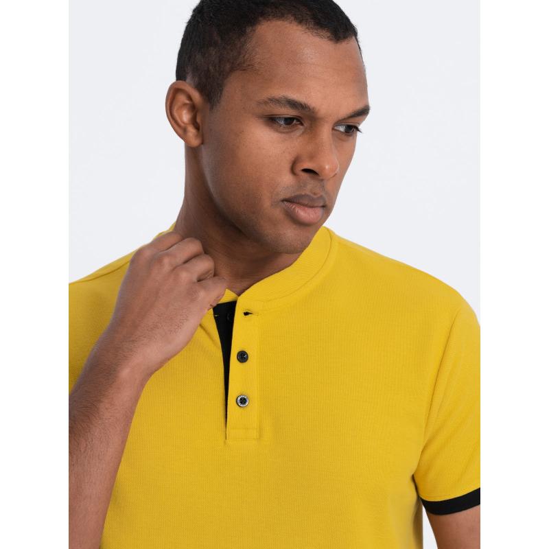 Pánská polokošile bez límečku V9 OM-TSCT-0156 žlutá 